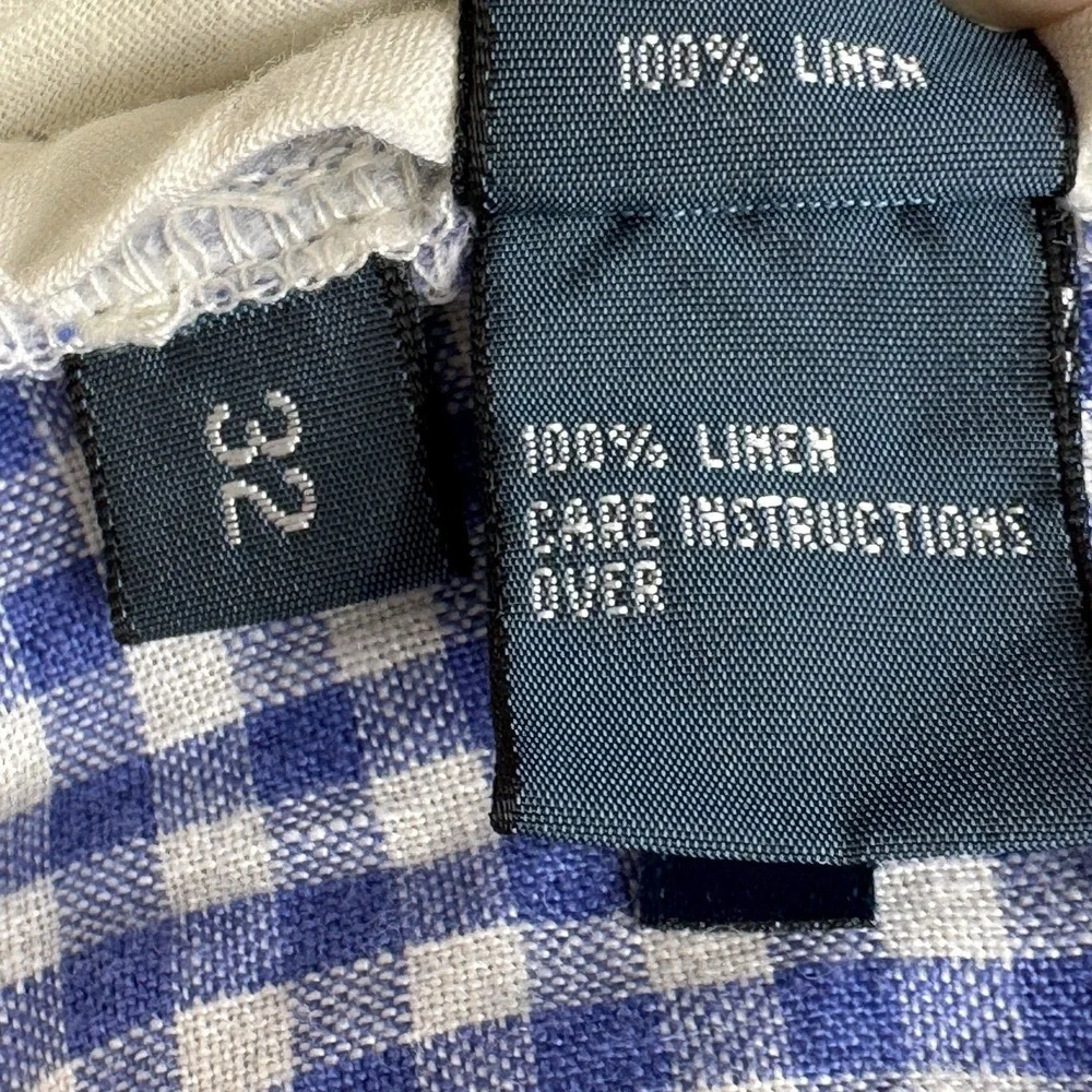 Ralph Lauren Vinatge 100% Linen Shorts Men's 32 Straight Fit Blue Gingham Check